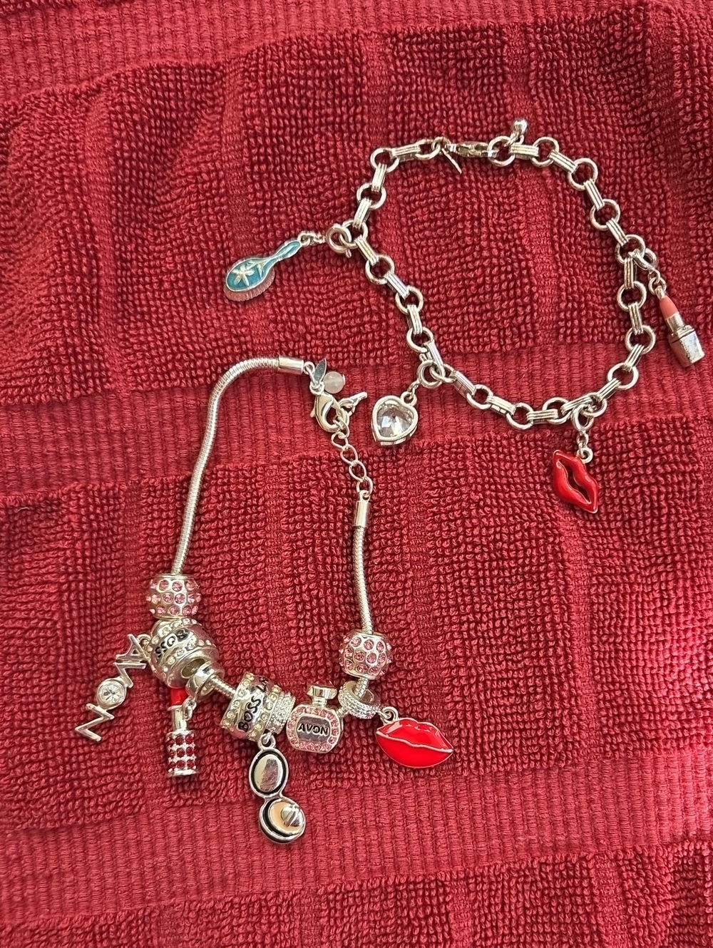 Lot Of 2 Avon Vintage Silvertone Charm Bracelets